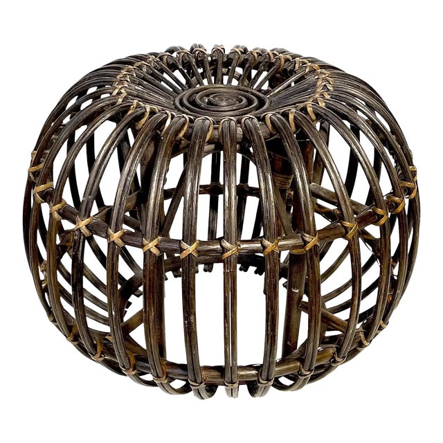 Mid 20th Century Stained Rattan, Reed & Willow Pouf/ Ottoman For Sale