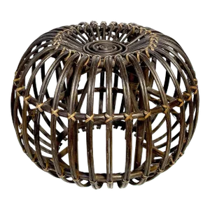 Mid 20th Century Stained Rattan, Reed & Willow Pouf/ Ottoman