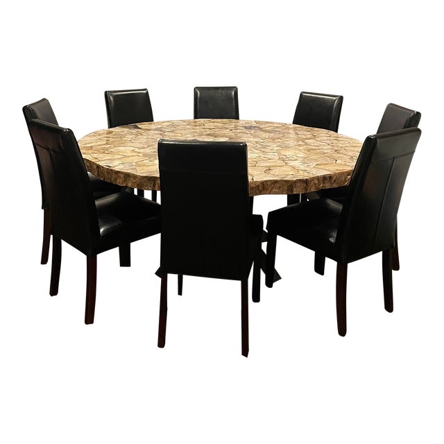 Arhaus Petra Round Dining Table & 8 Chairs Chairish