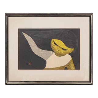 Mid-Century Japanese Framed Kaoru Kawano Woodblock Print For Sale