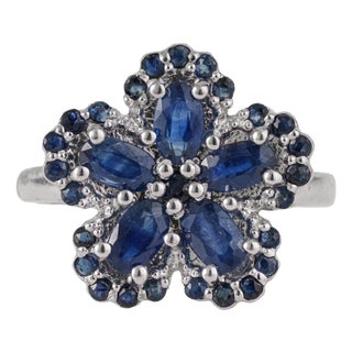 Vintage Style 2.28 Ct Natural Sapphire Floral Cluster Ring, Size 8 For Sale