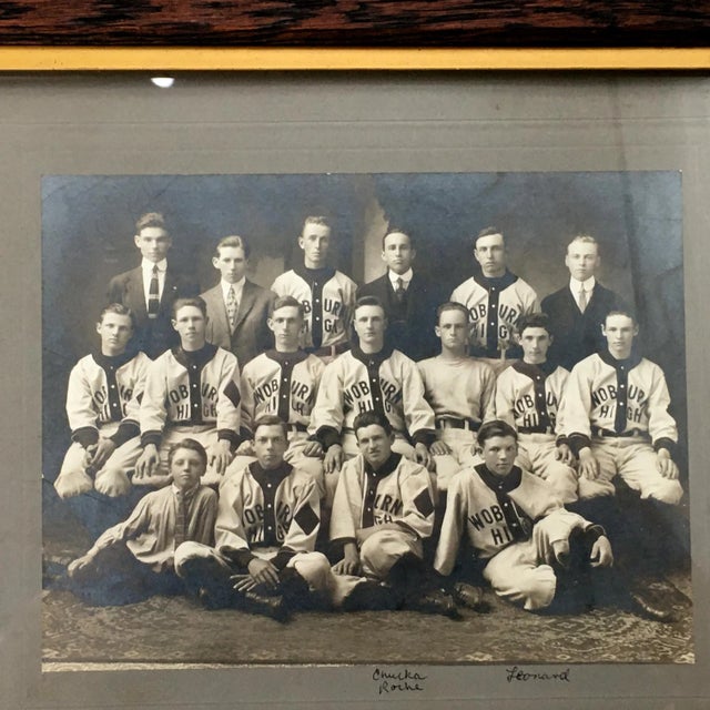 American Original Early 1900s Woburn Massachusetts High School Baseball Team Photograph in Nice Oak Frame For Sale - Image 3 of 13