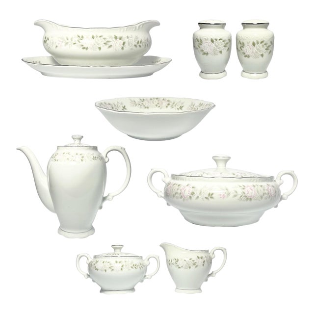 1980s Sheffield “Classic, 501” 8-Piece Bone China Dinnerware Serving Hostess Set For Sale