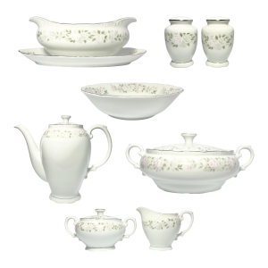 1980s Sheffield “Classic, 501” 8-Piece Bone China Dinnerware Serving Hostess Set