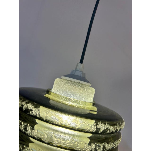 Olive and White Textured Glass Pendant Lamp For Sale - Image 10 of 11