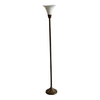 Vintage Brass Torchiere Floor Lamp For Sale