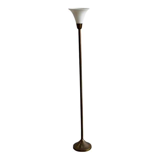 Vintage Brass Torchiere Floor Lamp For Sale