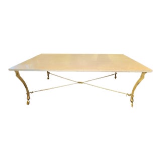 Vintage Italian Gilded Iron and Travertine Coffee Table For Sale