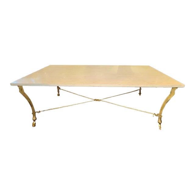 Vintage Italian Gilded Iron and Travertine Coffee Table For Sale