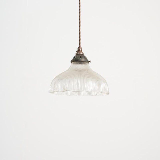 Glass Antique Reclaimed Glass Pendant Light from Holophane, 1940s For Sale - Image 7 of 7