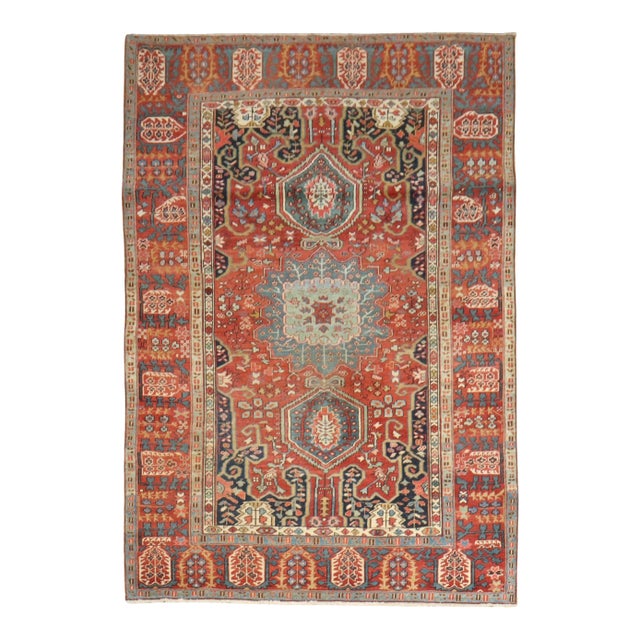 Antique Zabihi Collection Persian Serapi Foyer Size Rug - 4'9" x 6'10" For Sale