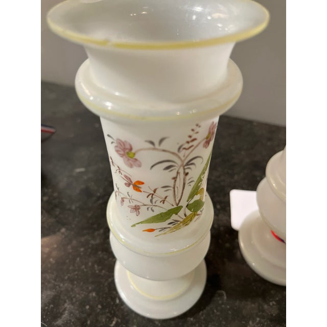 Antique French Pair Opaline Vases Floral For Sale - Image 4 of 8