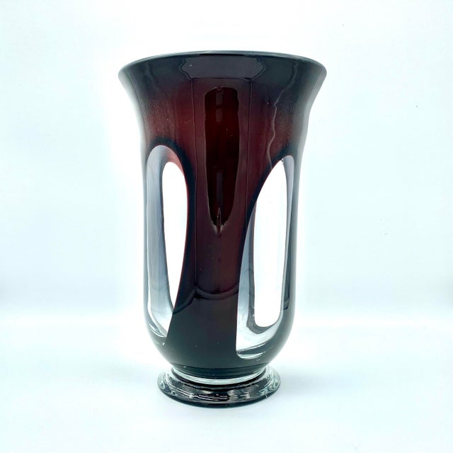 This midcentury art glass vase is unsigned but presumed to have been made in Italy in 1970 in the period of midcentury...