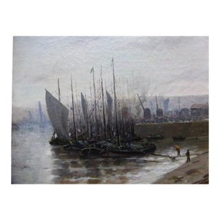 Antique Bateaux Au Port French School Painting by Hermann Delpech For Sale