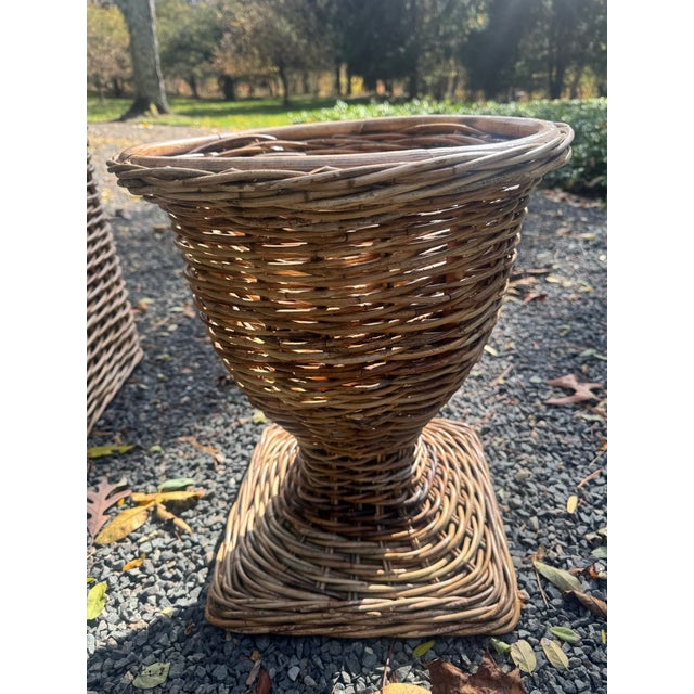 Rattan French Country Pedestal and Urn For Sale - Image 10 of 10