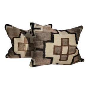 1930s Hand Woven Pair of Large Bolster Pillows