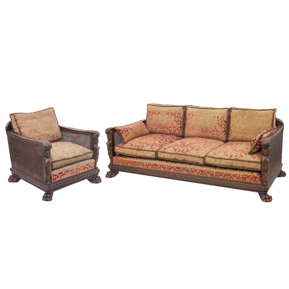 Set of 19th Century Renaissance Sofa and Armchair in Walnut | Chairish