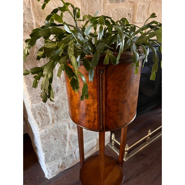 Antique Burl Wood Edwardian Plant Stand W/Copper Insert For Sale - Image 10 of 18