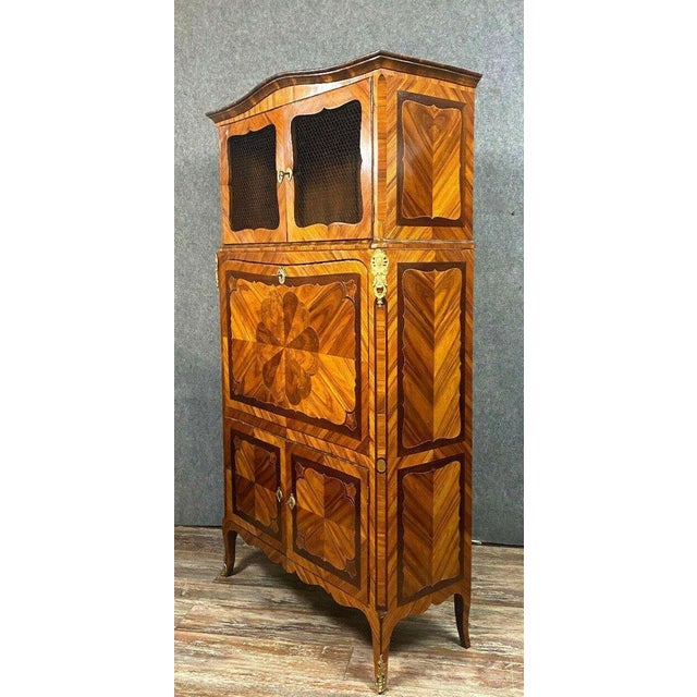 Antique Louis XV Guillotine Secretaire in Butterfly Wings Marquetry, 1750 For Sale - Image 9 of 9