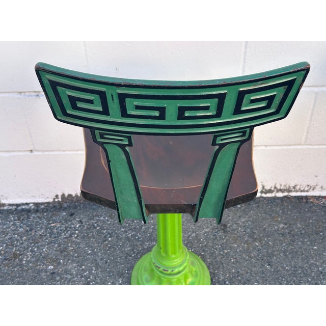 A Pair of Early 20th-Century Cast Iron Soda Fountain Swivel Stools With Greek Key Backs. For Sale - Image 17 of 18