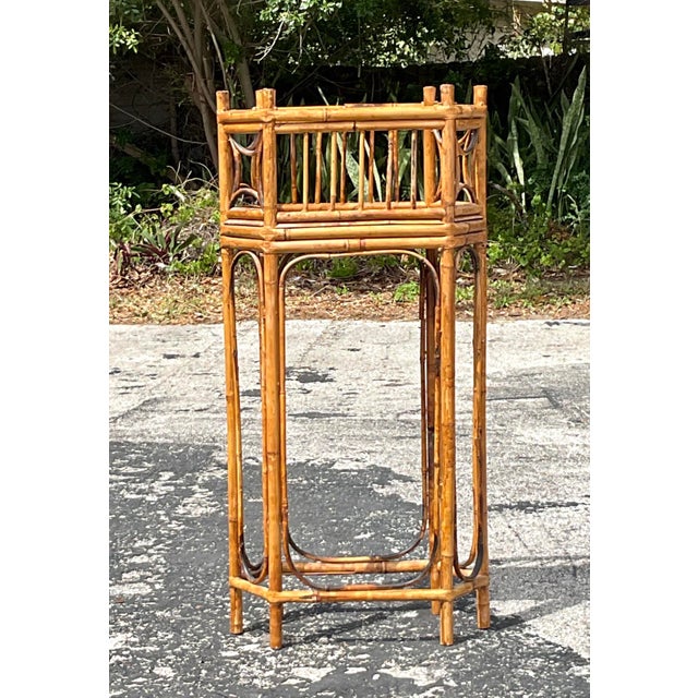 Late 20th Century Vintage Boho Octagonal Bamboo Plant Stand For Sale - Image 5 of 8