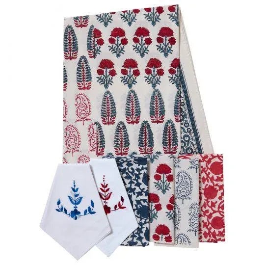 Checkerboard 12-Seat Blue & Red Tablecloth For Sale - Image 6 of 8