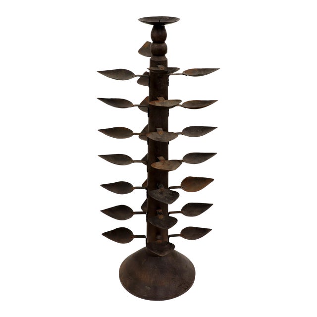 20th Century Decorative Rustic Wood Floor Candle Holder Stand Chairish