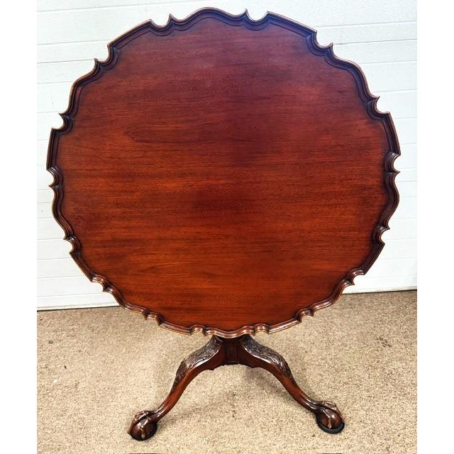 Beautiful copy of an 18th century Philadelphia Chippendale mahogany tilt table with a dish top and a birdcage mechanism....