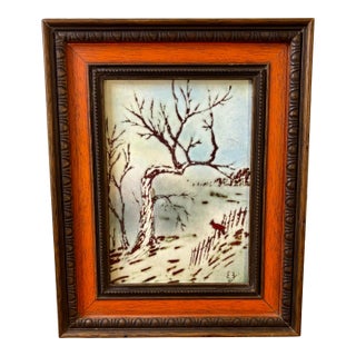 Vintage French Enamel on Copper Winter Scene by E. J. Guitard For Sale