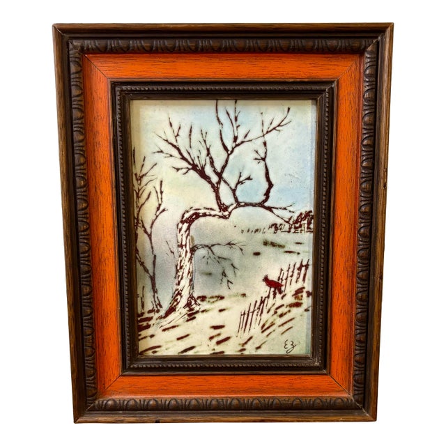 Vintage French Enamel on Copper Winter Scene by E. J. Guitard For Sale