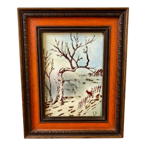 Vintage French Enamel on Copper Winter Scene by E. J. Guitard