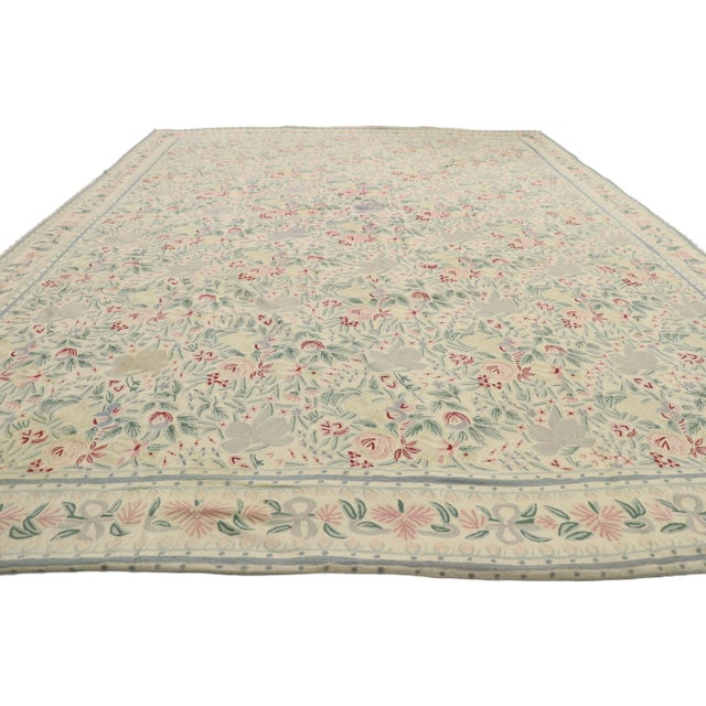 Vintage Cottage Chain Stitch Floral Area Rug With French Provincial