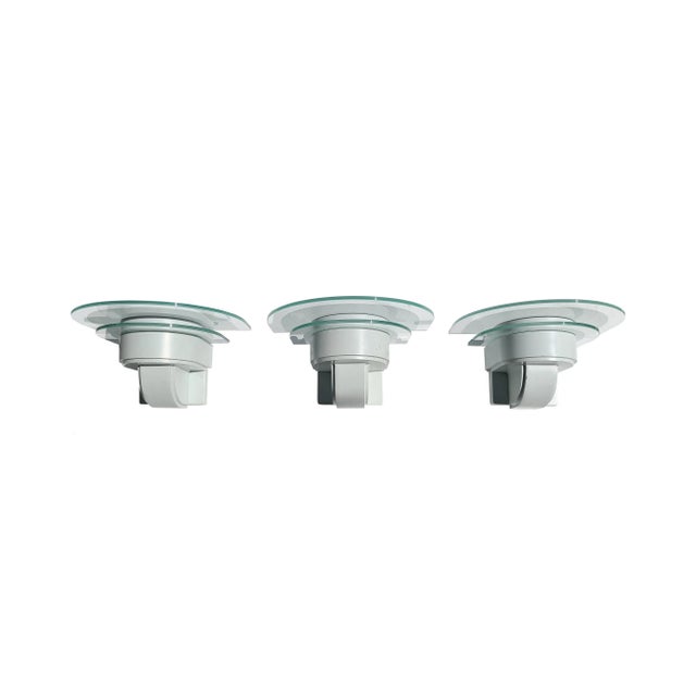 1980s Postmodern Luminaire Industrial Metal Sconces With Glass Saturn Rings in the Manner of Architect Richard Meier - Set of 3 For Sale - Image 10 of 12