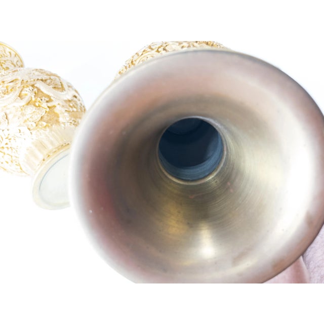 Pair Chinoiserie Hollywood Regency Gold Vases For Sale - Image 9 of 13