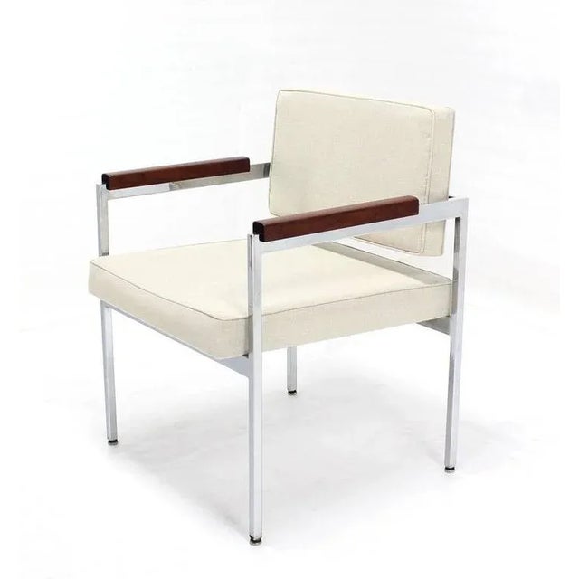 Early 20th Century Early 20th Century Chrome Bases Solid Oiled Walnut Arms Armchairs- A Pair For Sale - Image 5 of 9