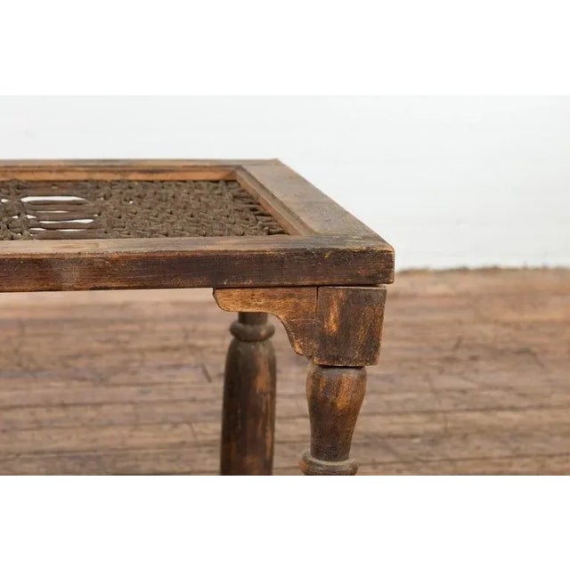 Wood Antique Indian Window Grate Made into a Coffee Table with Turned Baluster Legs For Sale - Image 7 of 13