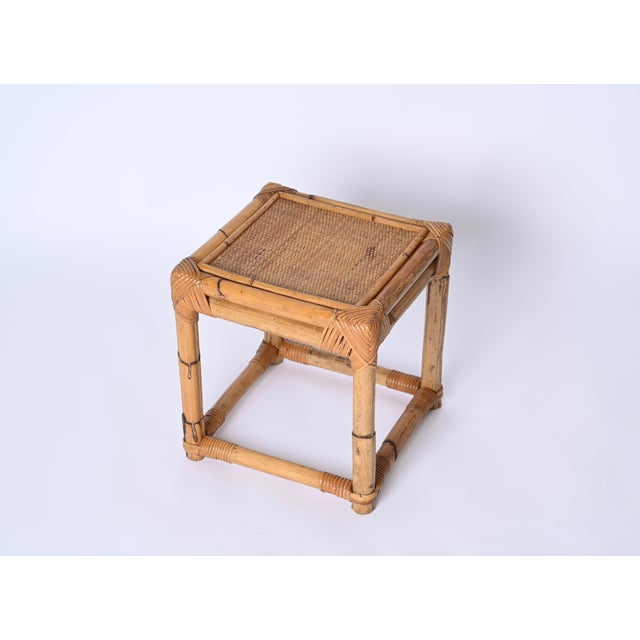Mid-Century Italian Cube Side Table in Bamboo and Rattan, 1970s For Sale - Image 10 of 16