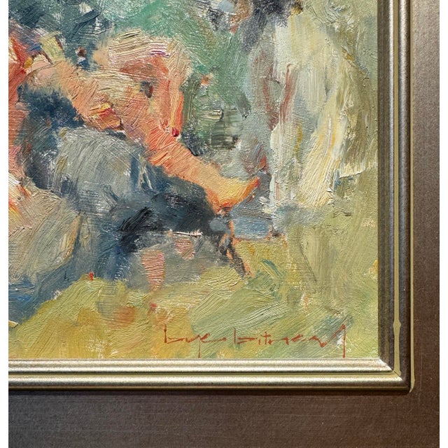 A masterfully composed oil on board by listed American Impressionist Bye Bitney (b. 1960, Argentina/Montana), depicting a...