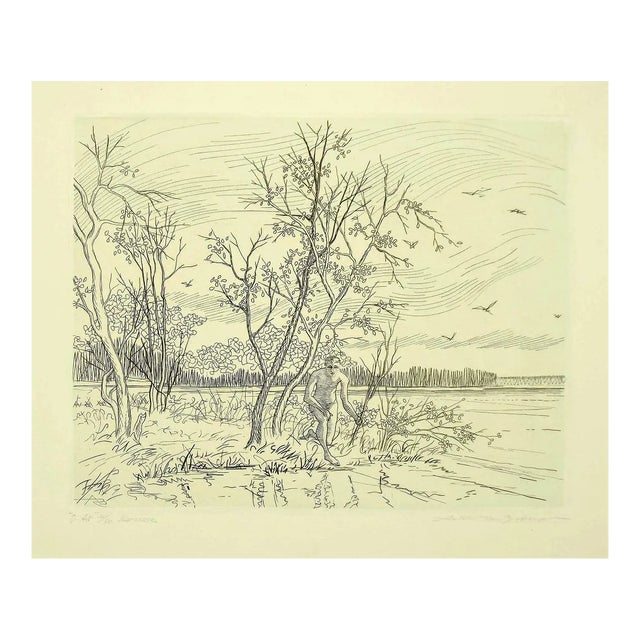 Andre Roland Brudieux, Narcisse, Etching, Mid-20th Century For Sale
