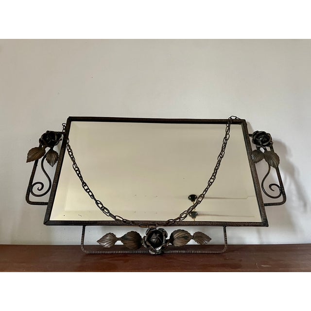 20th Century Rectangular Beveled Wrought Iron Mirror, France, 1920s For Sale - Image 9 of 9