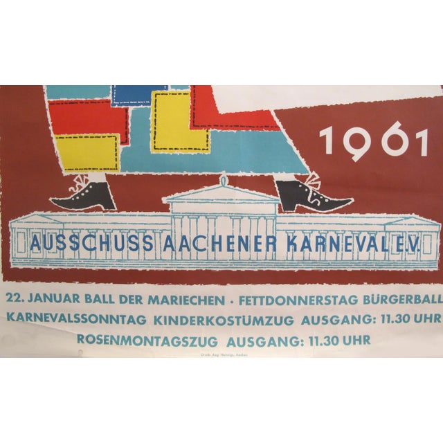 1961 Original Vintage German Carnival Poster - Aak - Ausschuss Aachener Karneval e.V. For Sale - Image 4 of 6