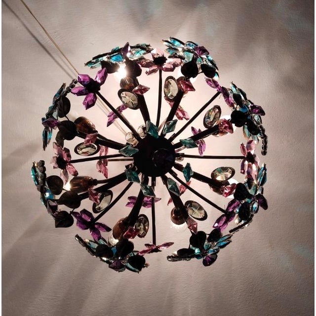 Large Vintage Chandelier Crystal Antique Different Daisy Colourful Hand Painted 8 Lamps Bohemian Light For Sale - Image 4 of 10