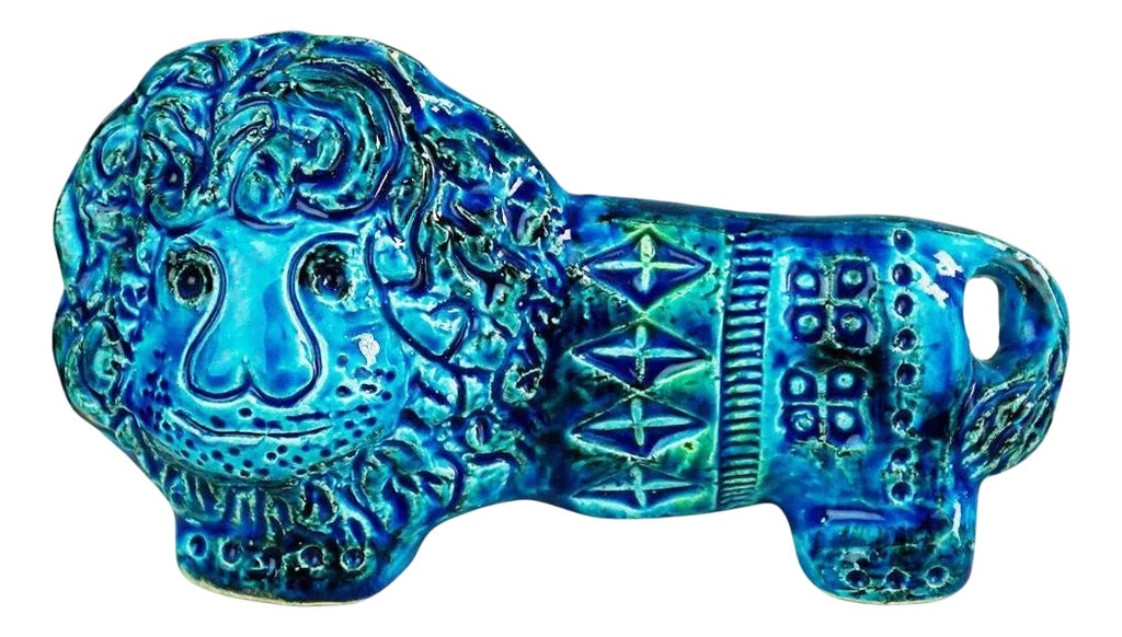 Mid-Century Italian Ceramic Rimini Blu Lion attributed to Aldo