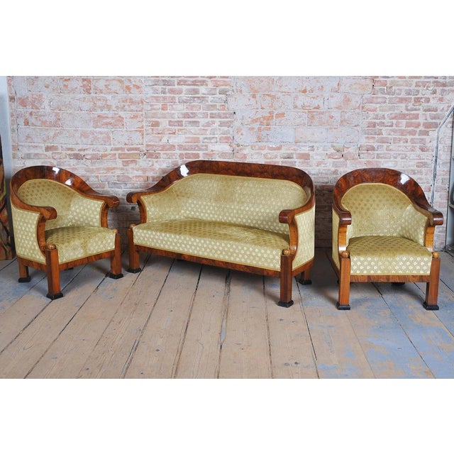 Traditional Empire Upholstered and Inlaid Walnut Living Room Set, Austria, 1810s, Set of 3 For Sale - Image 3 of 18