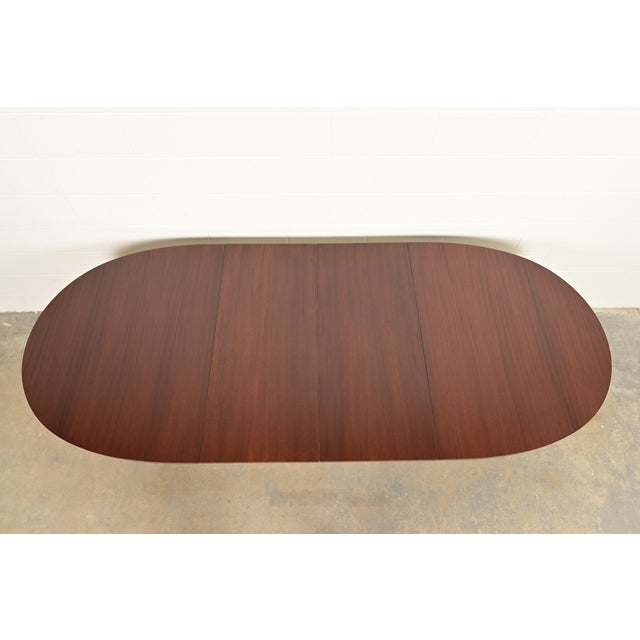 Baker Furniture Style Regency Mahogany Double Pedestal Extension Dining Table, Newly Refinished For Sale - Image 9 of 14