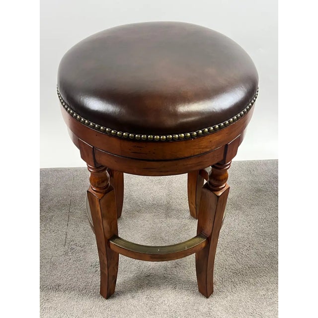 Vintage Traditional Style Frontgate Studded Leather Swivel Stool, a Set of 3 For Sale - Image 12 of 16