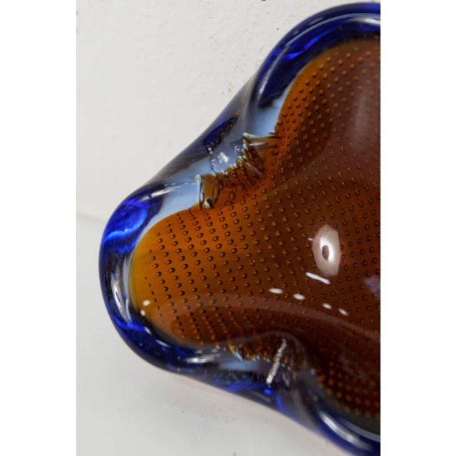 Orange, Blue and Clear Bubble Murano Glass Ashtray, 1960 For Sale - Image 6 of 15