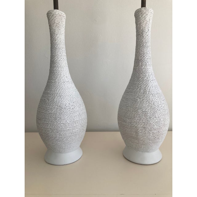 Plaster Faux Wicker Table Lamps Serge Roche Style - A Pair For Sale - Image 11 of 13