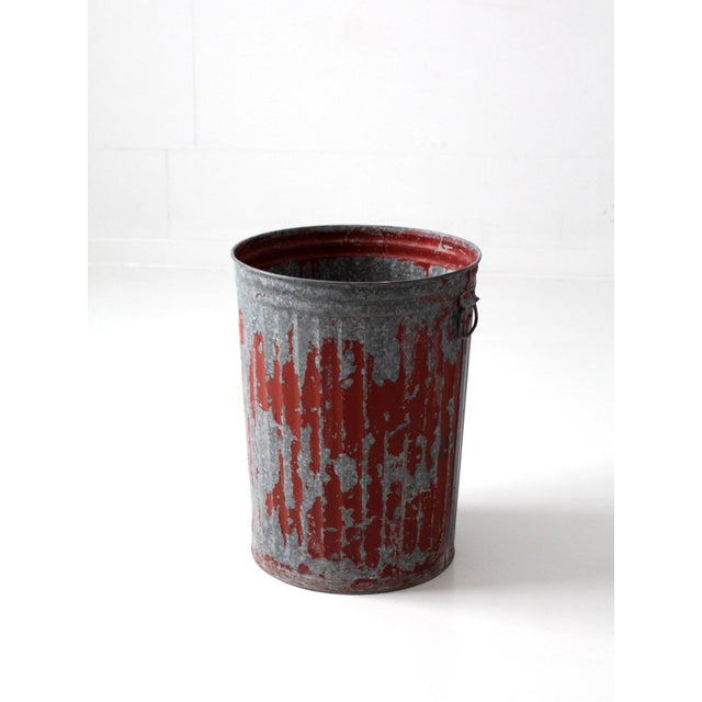 Antique Galvanized Utility Can With Red Paint For Sale - Image 4 of 17