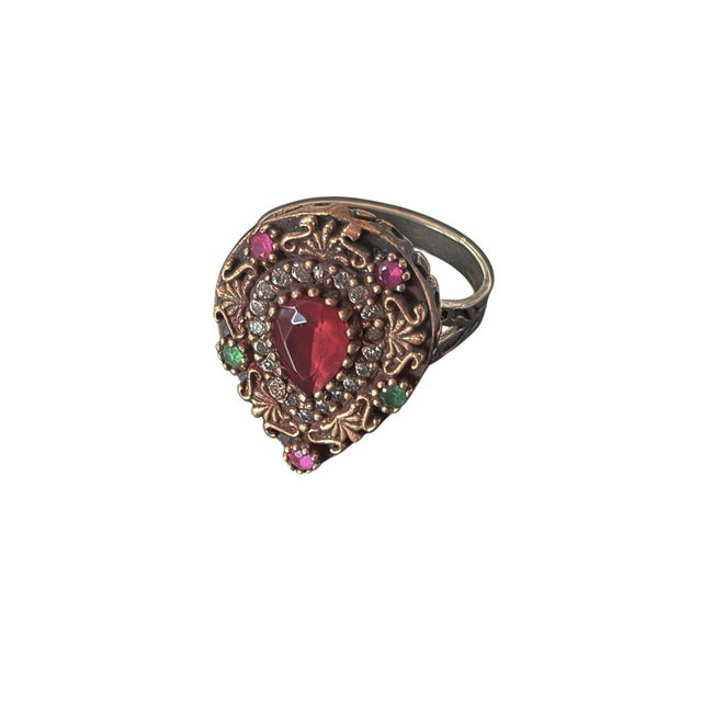 Vintage Natural Ruby, Emerald and Diamond Ring - 925 Sterling Silver Size 7 For Sale - Image 9 of 9